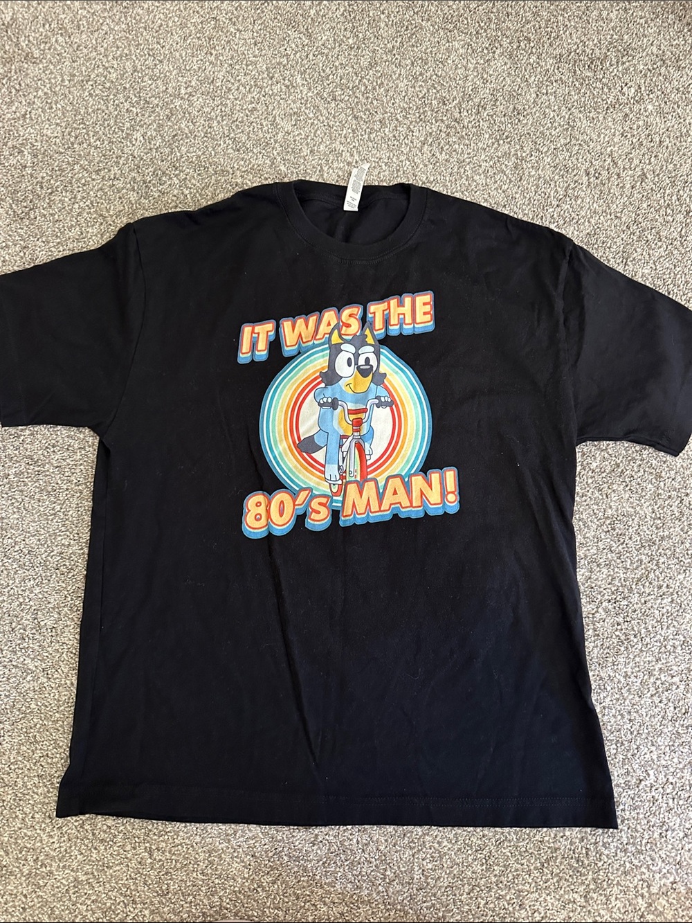 NWOT 100% cotton Bluey Graphic Tee with Retro 'It Was the 80's Man!' Design